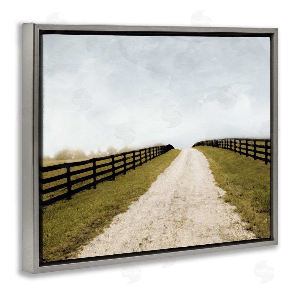 Sundance Graphics Fenced Countryside Lane Gray Floating Frame Canvas Wall Art Print