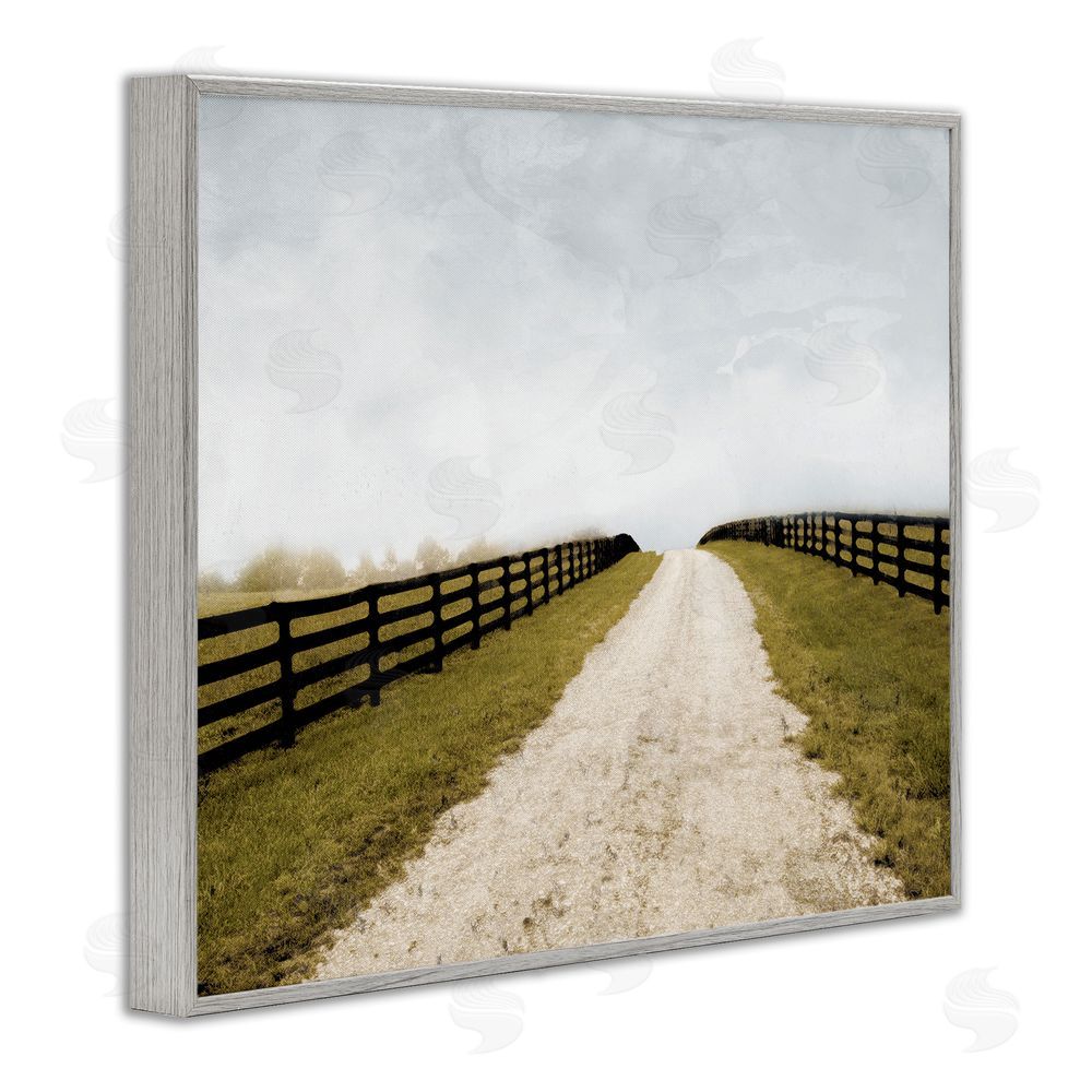Sundance Graphics Fenced Countryside Lane Gray Framed Giclee Wall Art Print