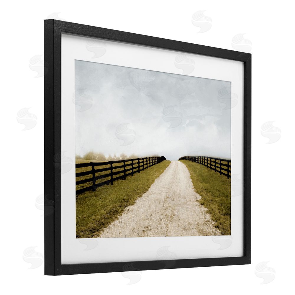 Sundance Graphics Fenced Countryside Lane Black Framed Print Under Glass Wall Art