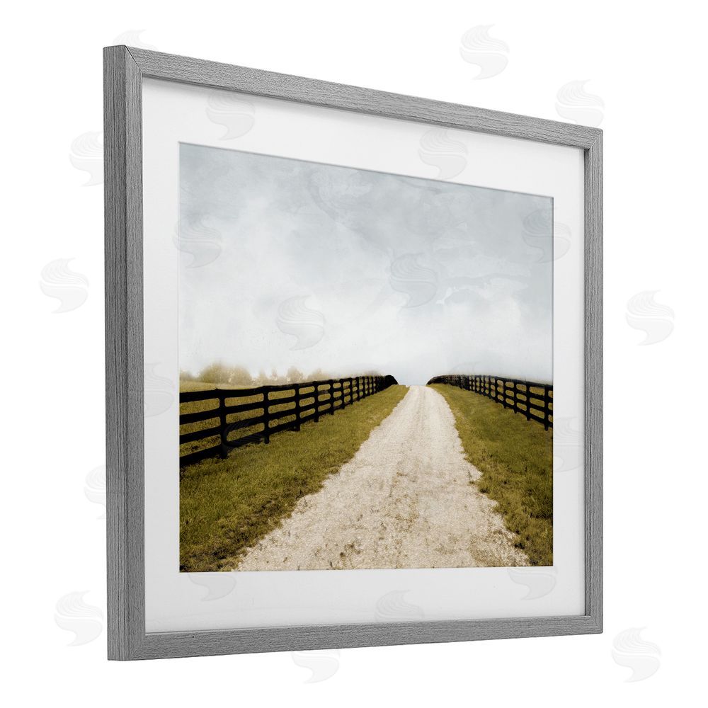 Sundance Graphics Fenced Countryside Lane Gray Framed Print Under Glass Wall Art