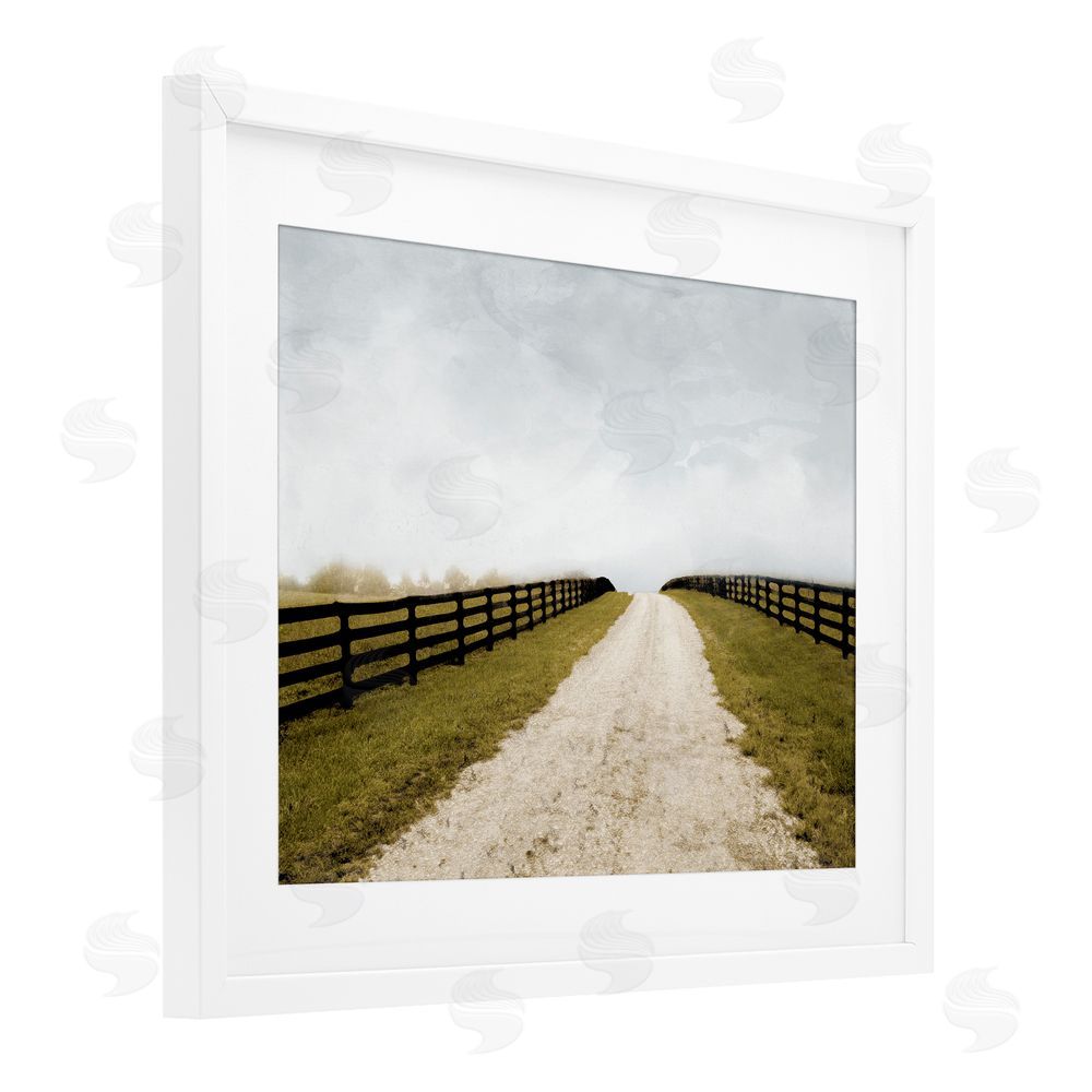 Sundance Graphics Fenced Countryside Lane White Framed Print Under Glass Wall Art