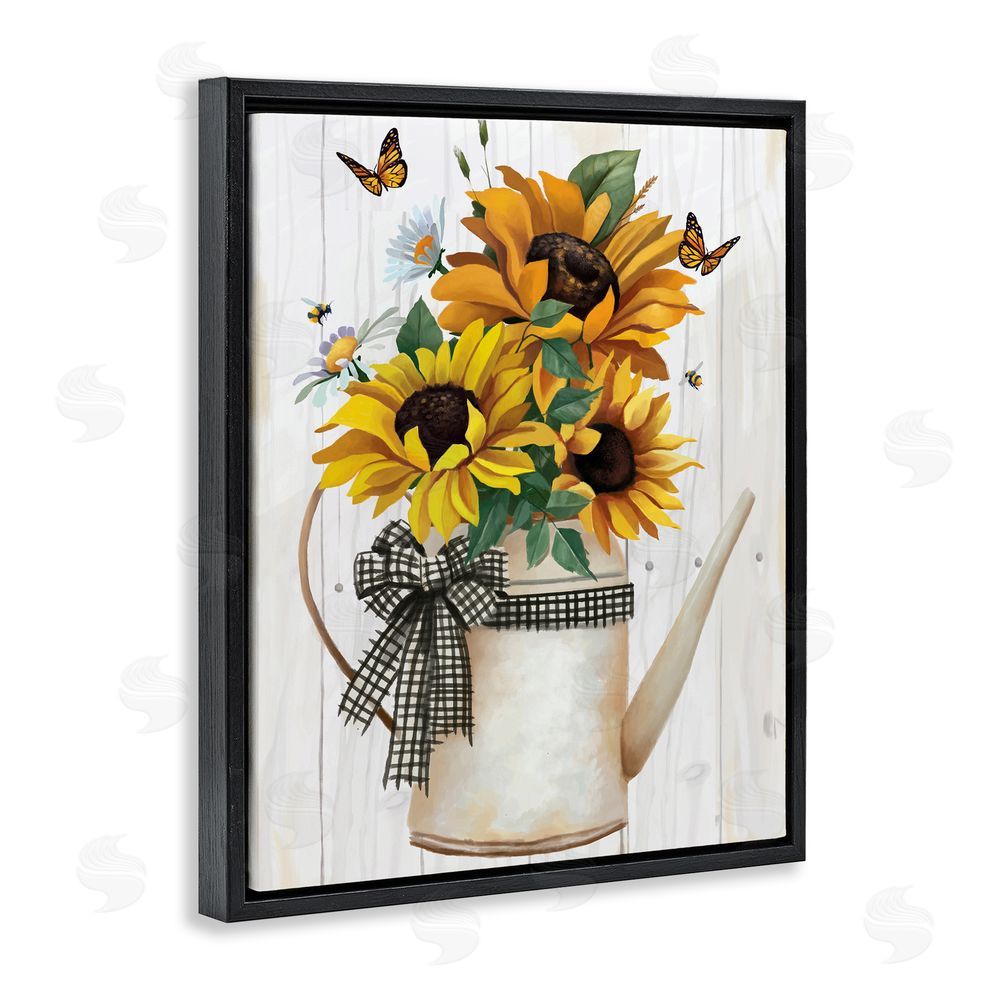 Sundance Graphics Sunflower Trio in Watering Can Black Floating Frame Canvas Wall Art Print