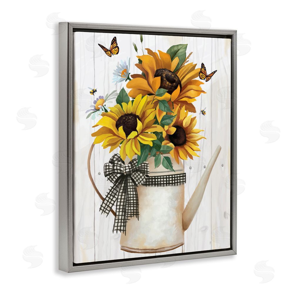 Sundance Graphics Sunflower Trio in Watering Can Gray Floating Frame Canvas Wall Art Print