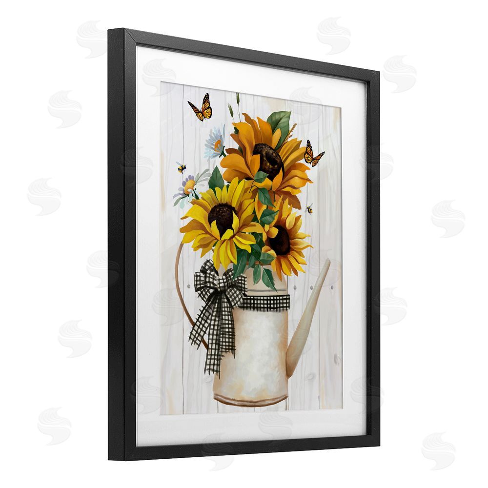 Sundance Graphics Sunflower Trio in Watering Can Black Framed Print Under Glass Wall Art