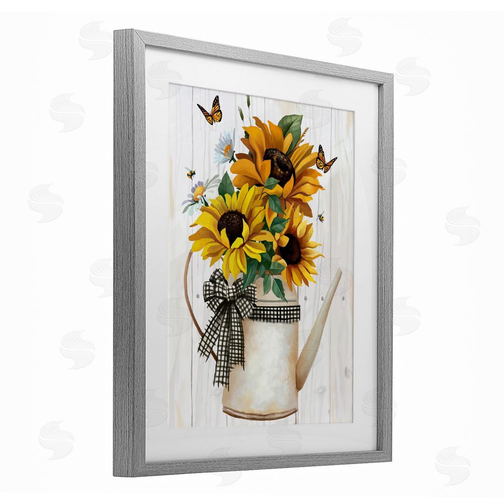 Sundance Graphics Sunflower Trio in Watering Can Gray Framed Print Under Glass Wall Art