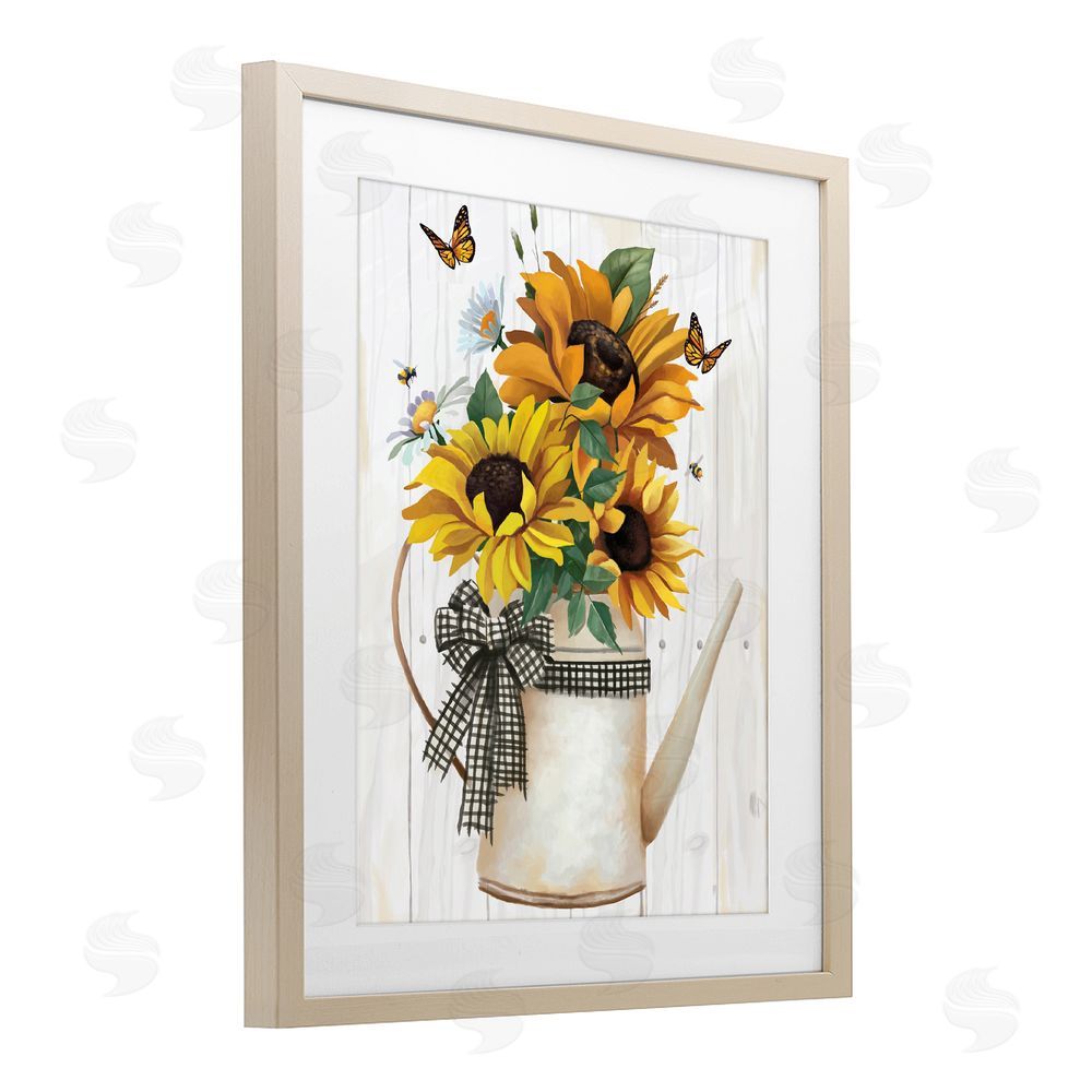 Sundance Graphics Sunflower Trio in Watering Can Birch Framed Print Under Glass Wall Art