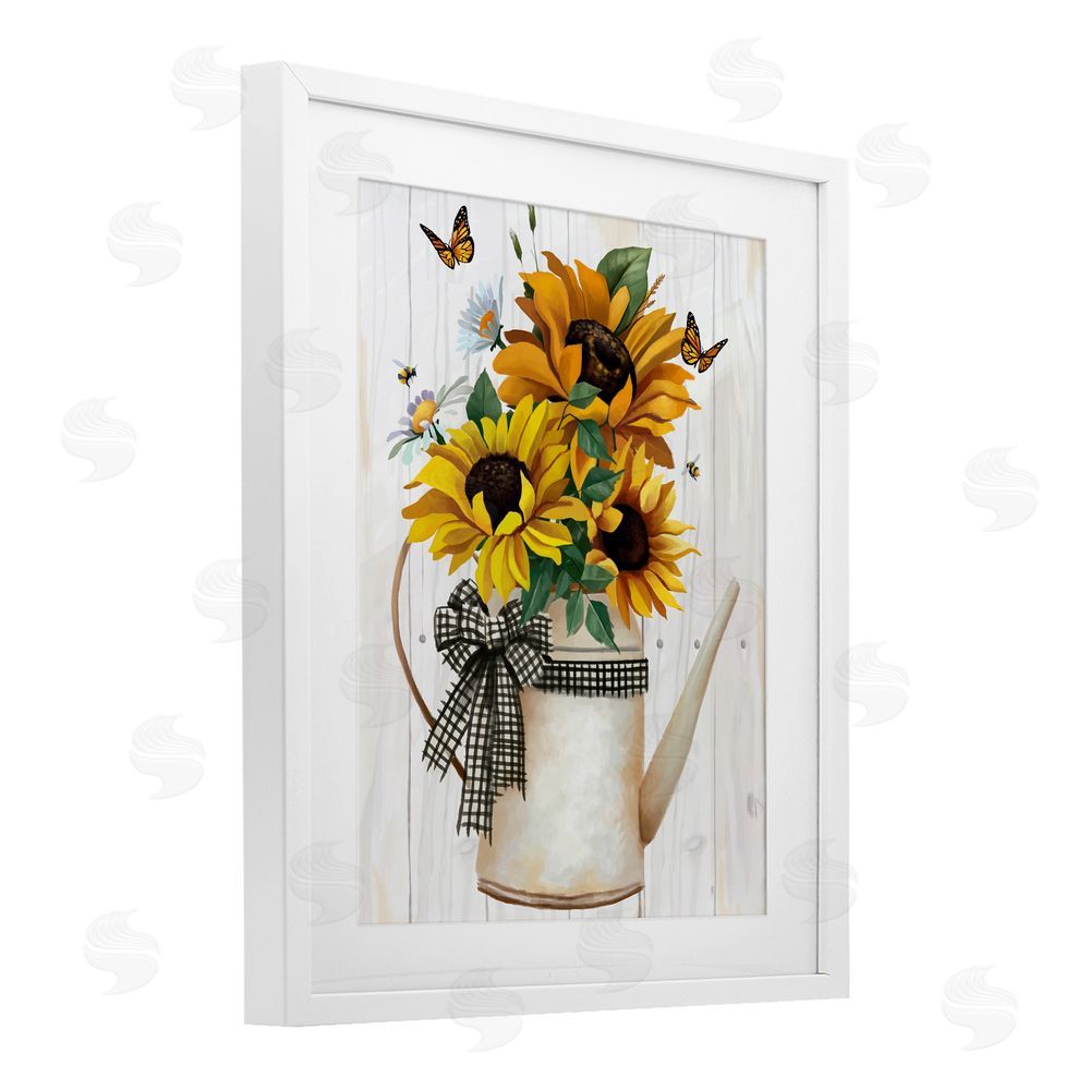Sundance Graphics Sunflower Trio in Watering Can White Framed Print Under Glass Wall Art