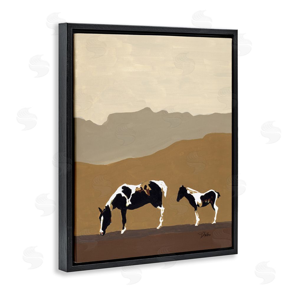 Sundance Graphics Modern Mountains Horses Black Floating Frame Canvas Wall Art Print