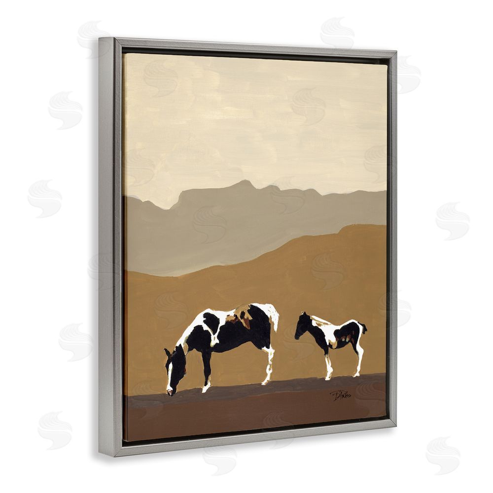 Sundance Graphics Modern Mountains Horses Gray Floating Frame Canvas Wall Art Print