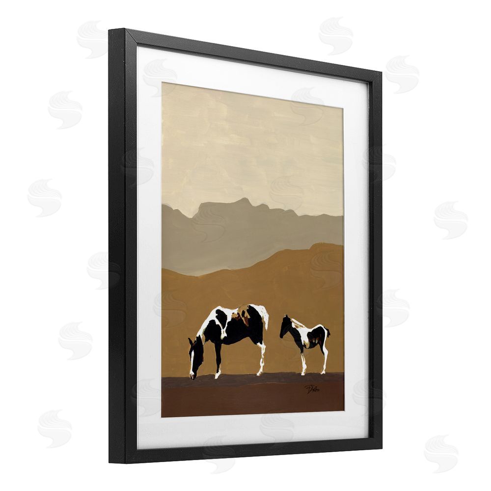 Sundance Graphics Modern Mountains Horses Black Framed Print Under Glass Wall Art