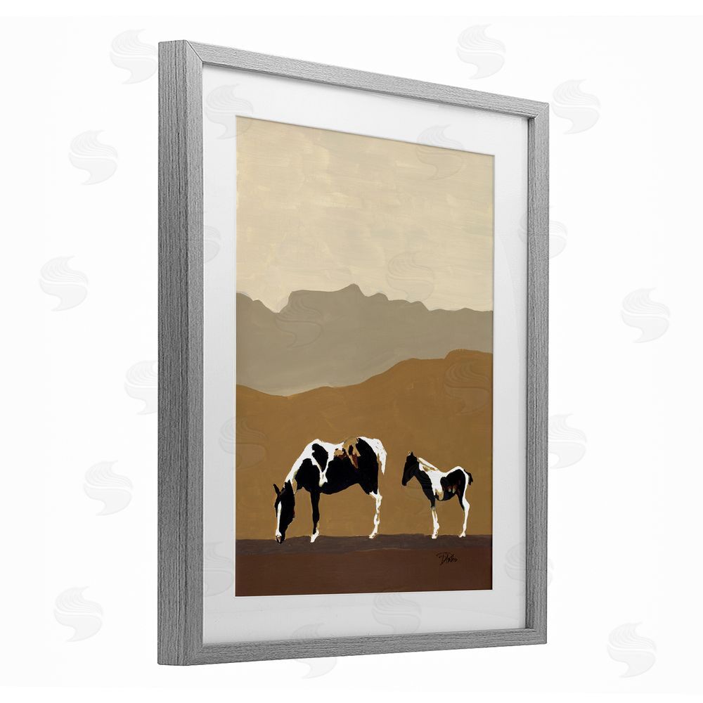 Sundance Graphics Modern Mountains Horses Gray Framed Print Under Glass Wall Art