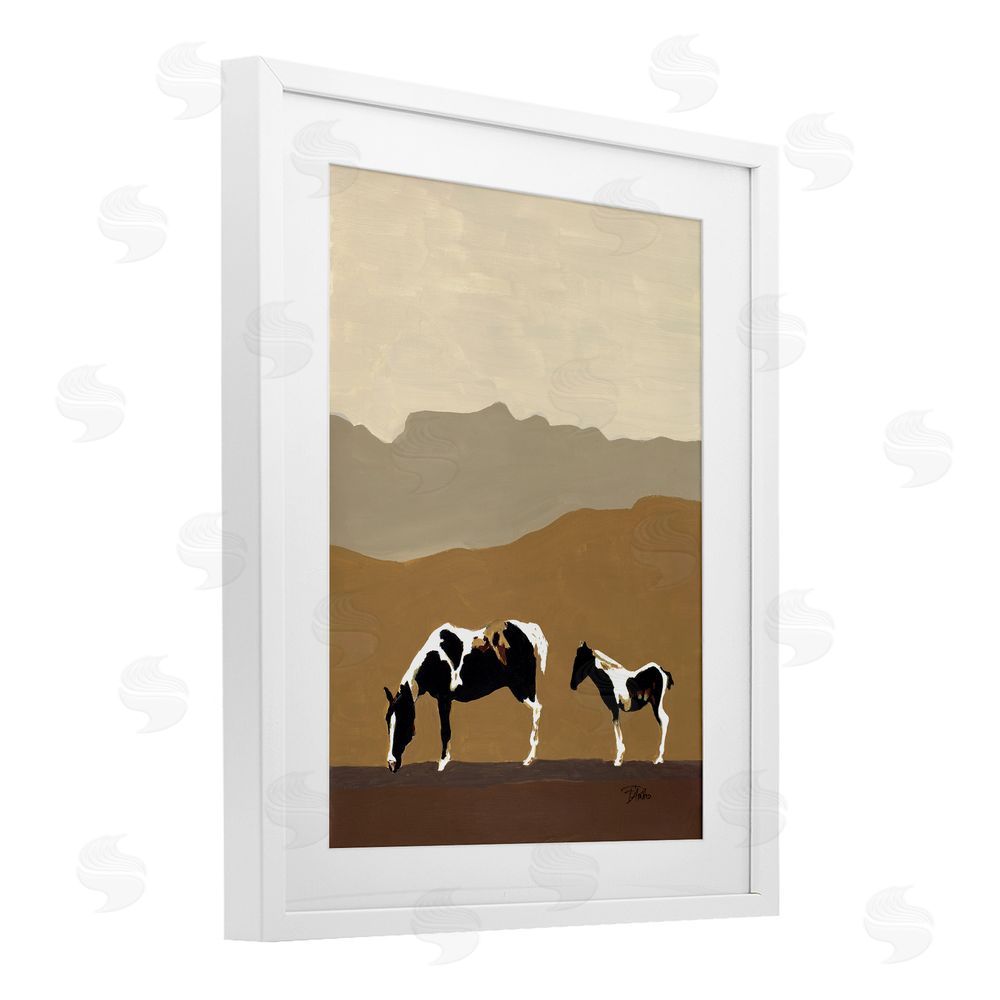 Sundance Graphics Modern Mountains Horses White Framed Print Under Glass Wall Art