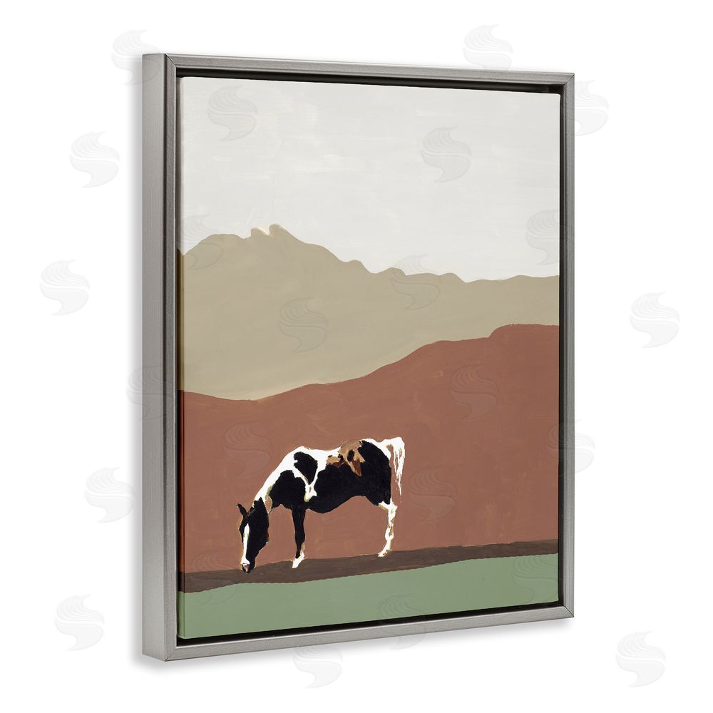 Sundance Graphics Modern Mountains Horse Gray Floating Frame Canvas Wall Art Print