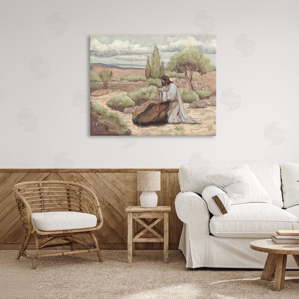 Sundance Graphics Jesus Praying Countryside Canvas Wall Art Print in Room