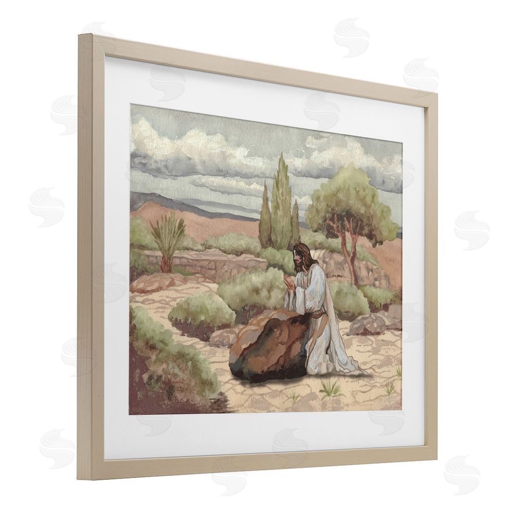 Sundance Graphics Jesus Praying Countryside Birch Framed Print Under Glass Wall Art