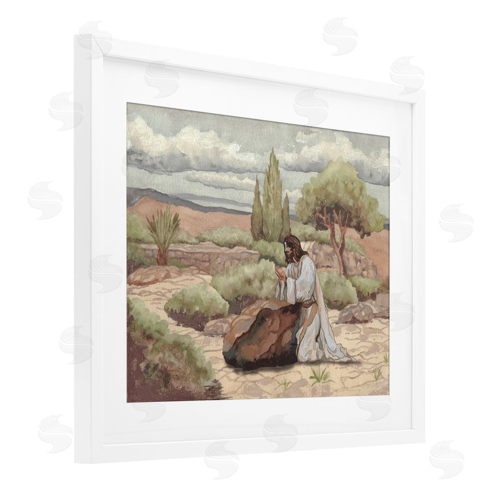 Sundance Graphics Jesus Praying Countryside White Framed Print Under Glass Wall Art