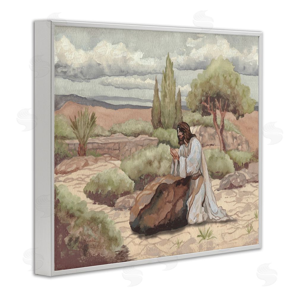 Sundance Graphics Jesus Praying Countryside White Framed Giclee Wall Art Print