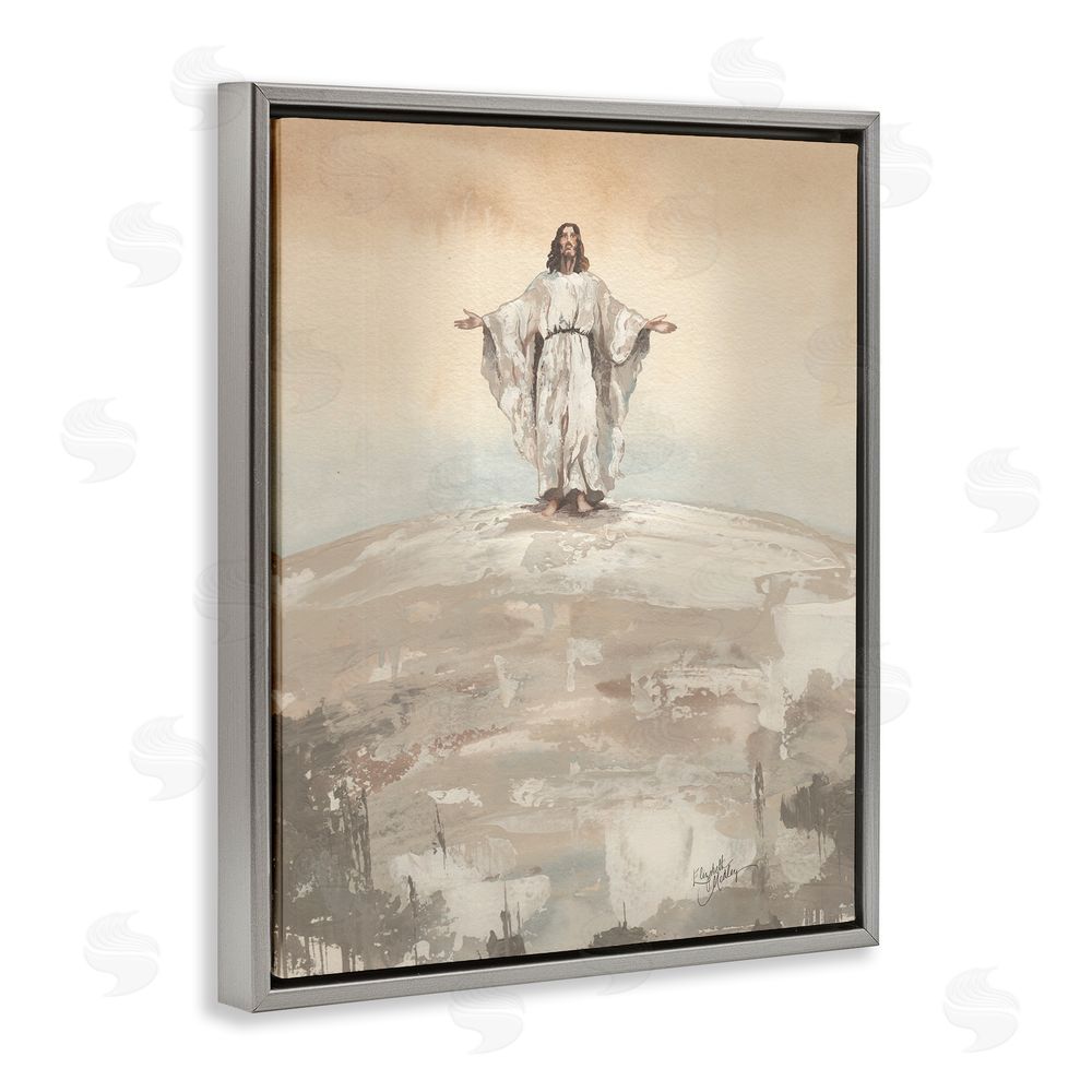 Sundance Graphics Jesus on Hill Gray Floating Frame Canvas Wall Art Print