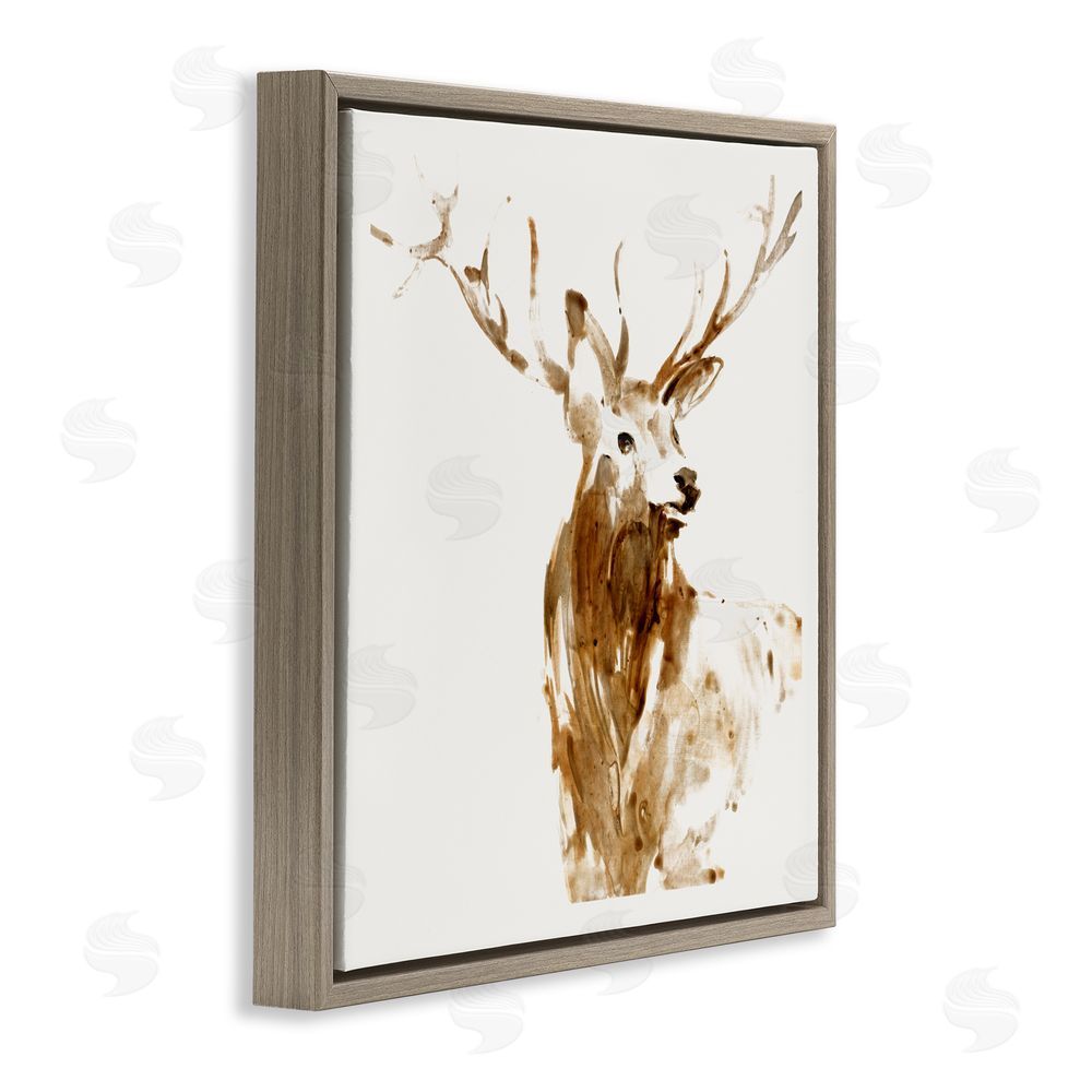 Sundance Graphics Deer Portrait Head Shot Brown Floating Frame Canvas Wall Art Print