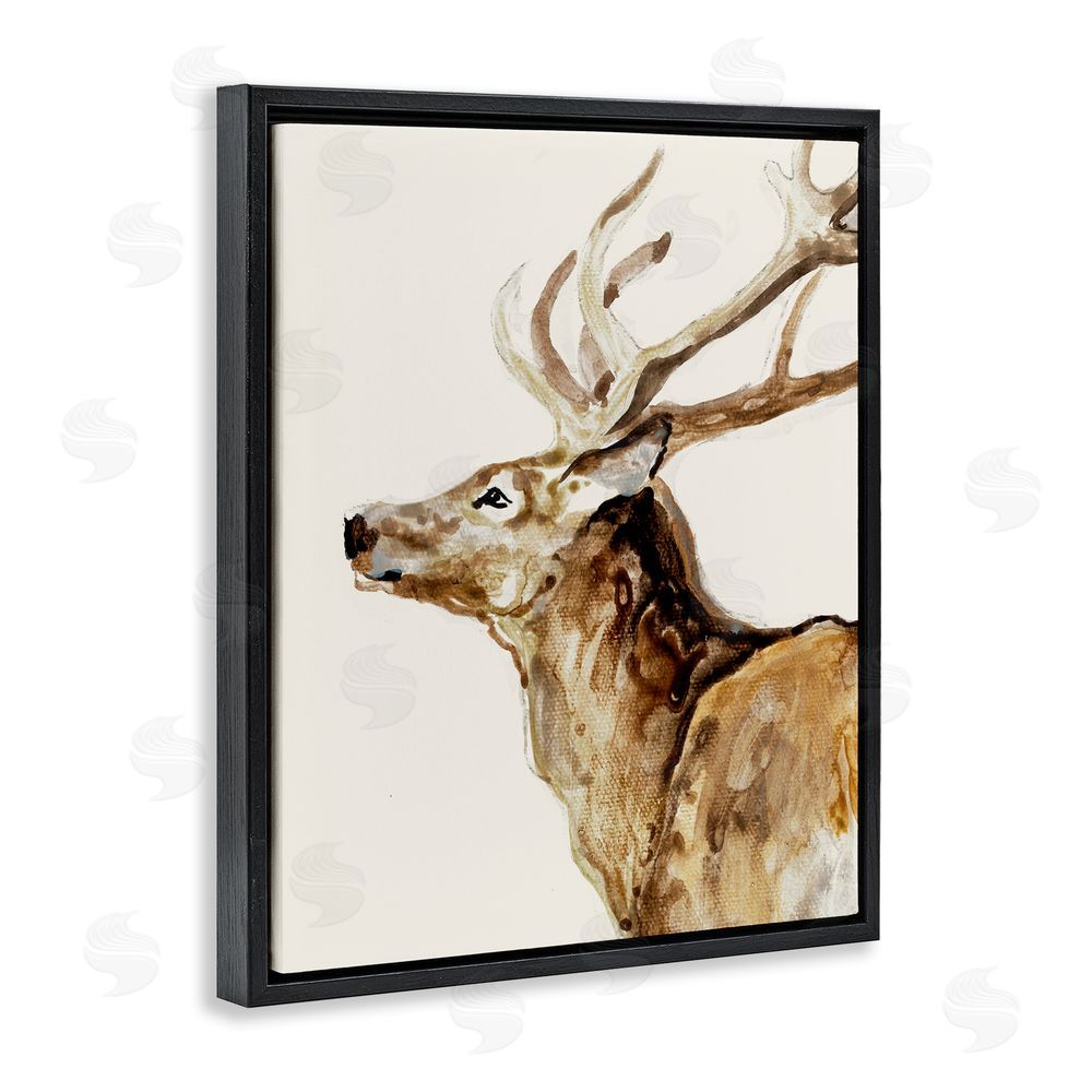 Sundance Graphics Deer Portrait Profile View Black Floating Frame Canvas Wall Art Print