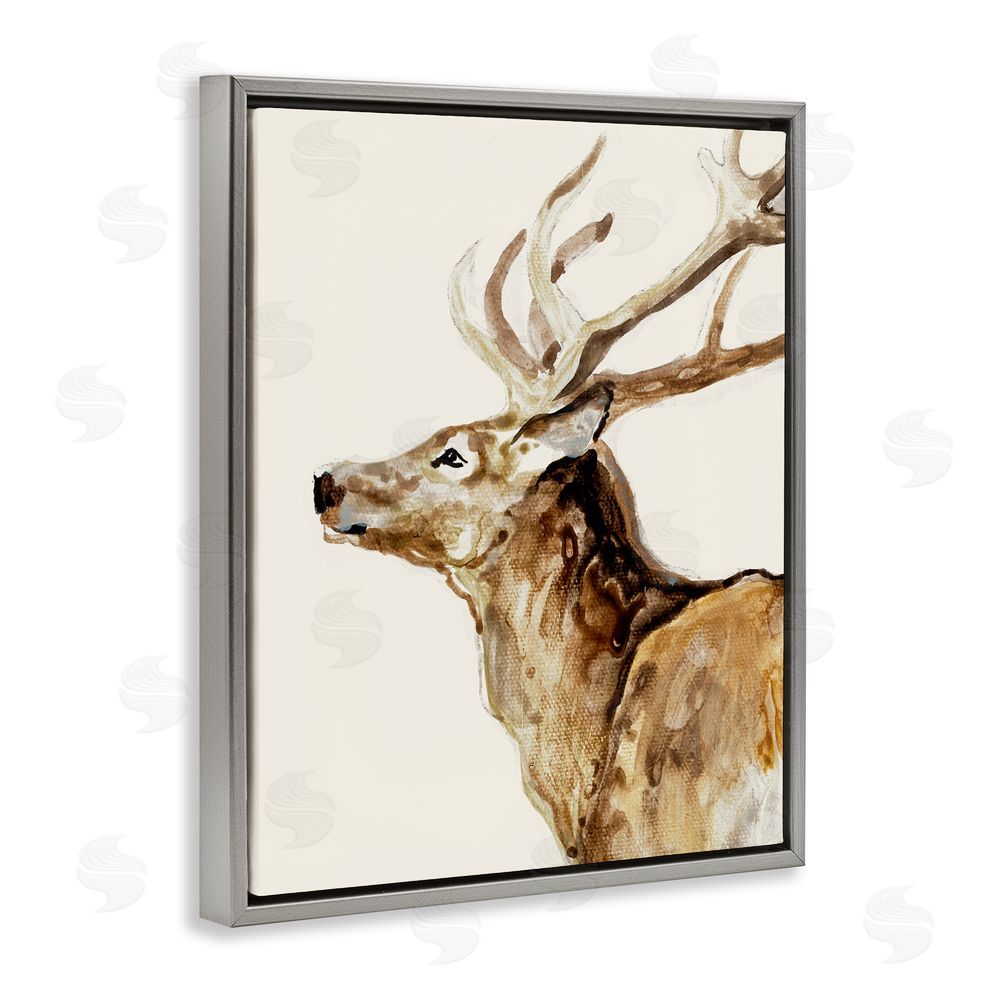 Sundance Graphics Deer Portrait Profile View Gray Floating Frame Canvas Wall Art Print