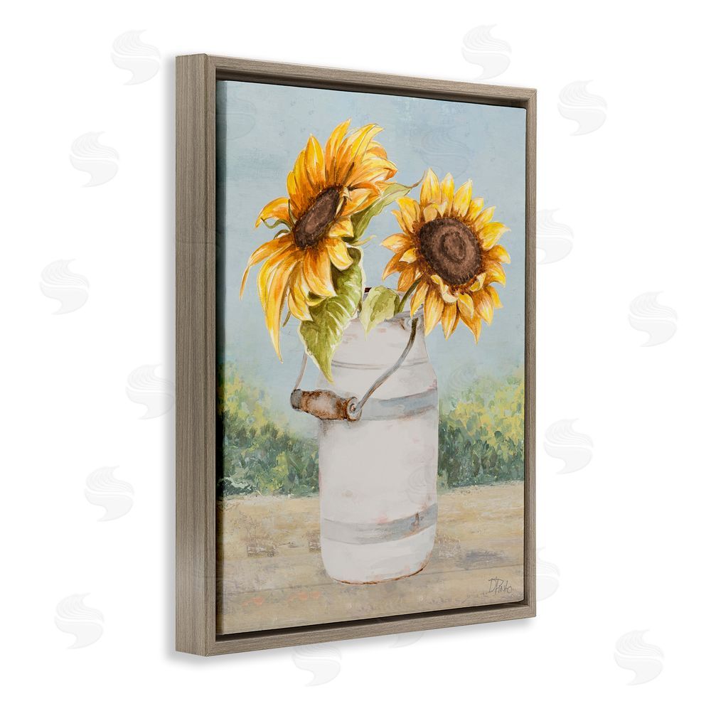 Sundance Graphics Sunflower Pitcher in Country Brown Floating Frame Canvas Wall Art Print