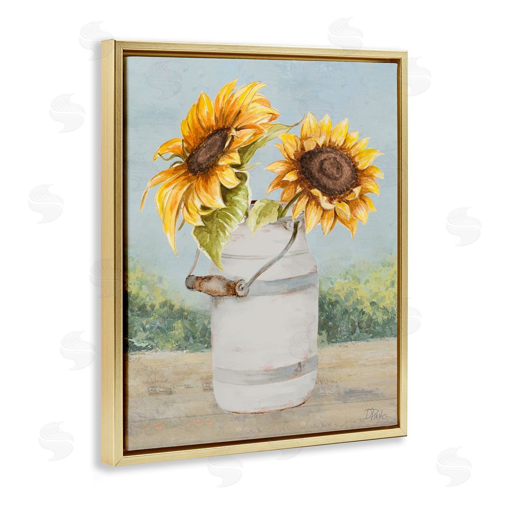 Sundance Graphics Sunflower Pitcher in Country Gold Floating Frame Canvas Wall Art Print