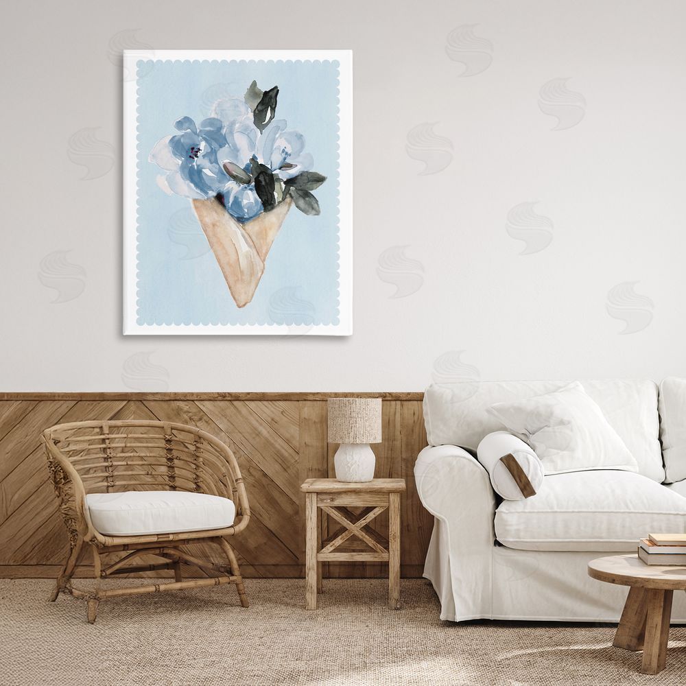 Sundance Graphics Blue Flower Gift Bouquet Canvas Wall Art Print in Room