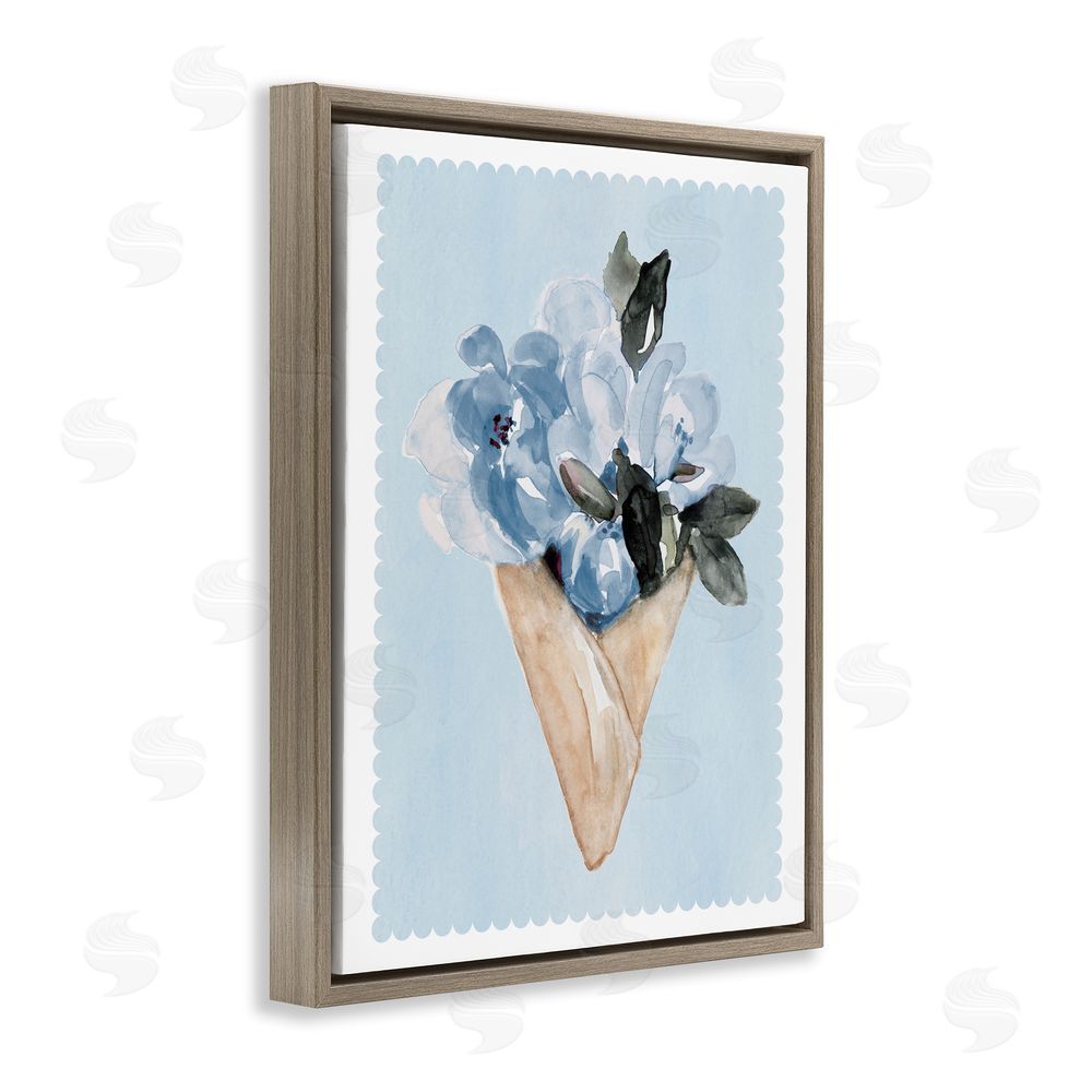 Sundance Graphics Blue Flower Gift Bouquet Brown Floating Frame Canvas Wall Art Print