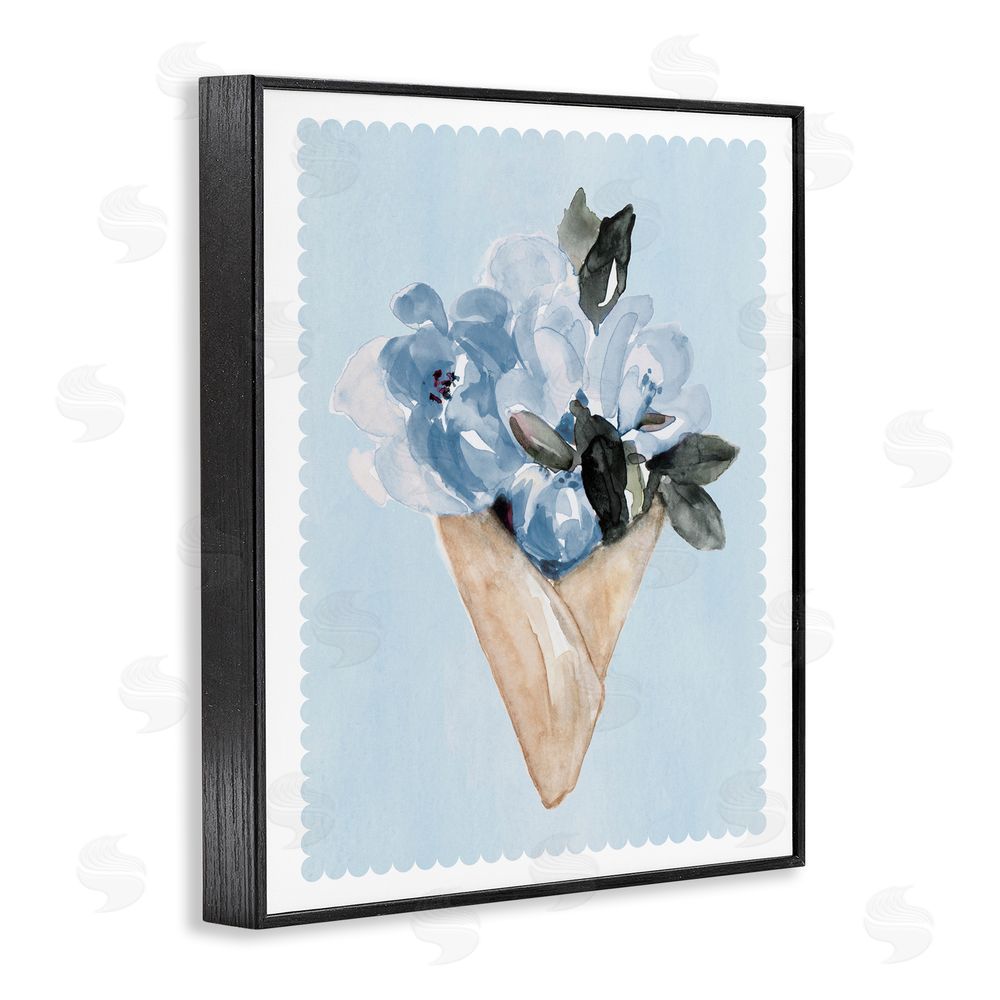 Sundance Graphics Blue Flower Gift Bouquet Black Framed Giclee Wall Art Print