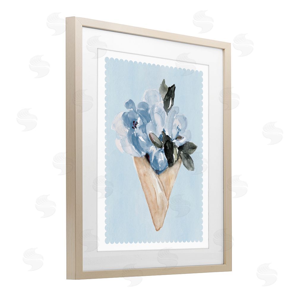 Sundance Graphics Blue Flower Gift Bouquet Birch Framed Print Under Glass Wall Art