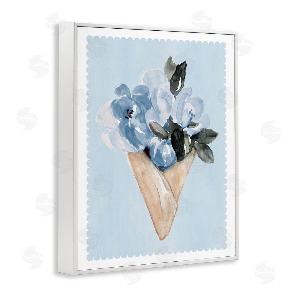 Sundance Graphics Blue Flower Gift Bouquet White Framed Giclee Wall Art Print