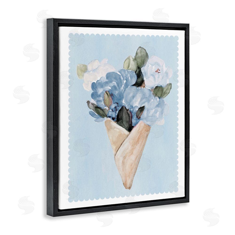 Sundance Graphics Blue Gift Bouquet Black Floating Frame Canvas Wall Art Print