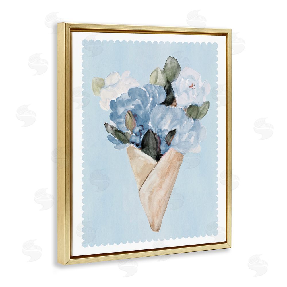 Sundance Graphics Blue Gift Bouquet Gold Floating Frame Canvas Wall Art Print