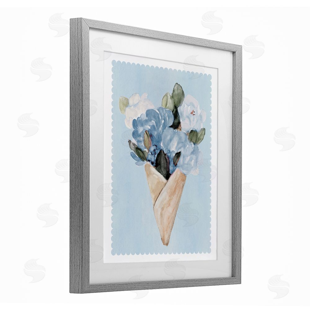 Sundance Graphics Blue Gift Bouquet Gray Framed Print Under Glass Wall Art