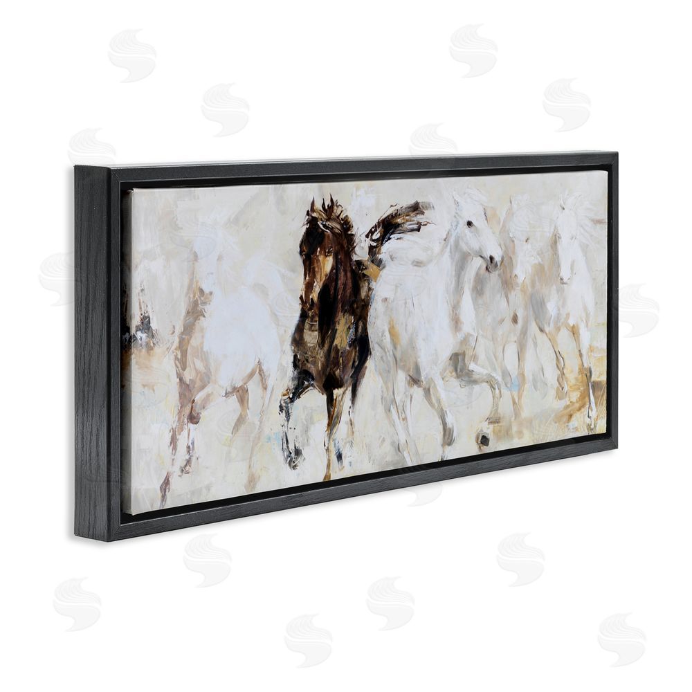 Sundance Graphics Dancing Horses Abstract Scene Black Floating Frame Canvas Wall Art Print