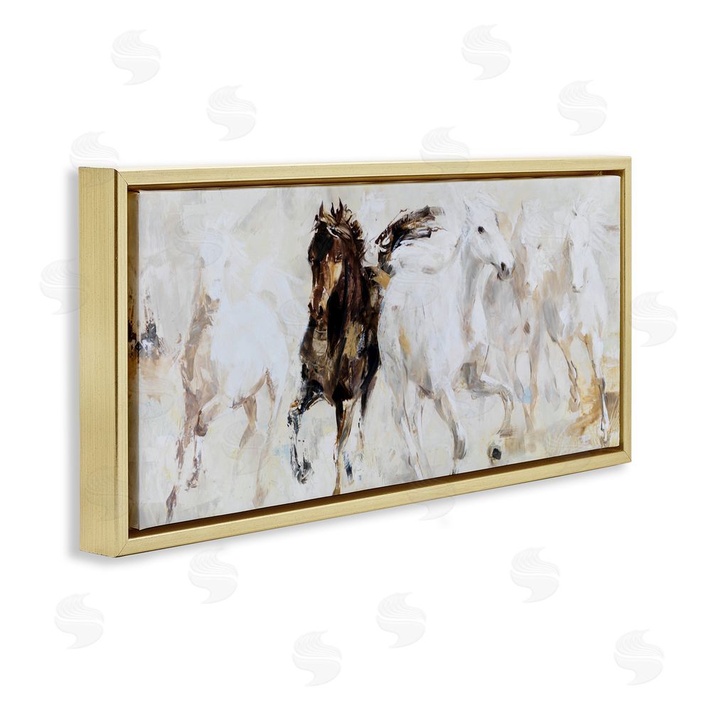 Sundance Graphics Dancing Horses Abstract Scene Gold Floating Frame Canvas Wall Art Print