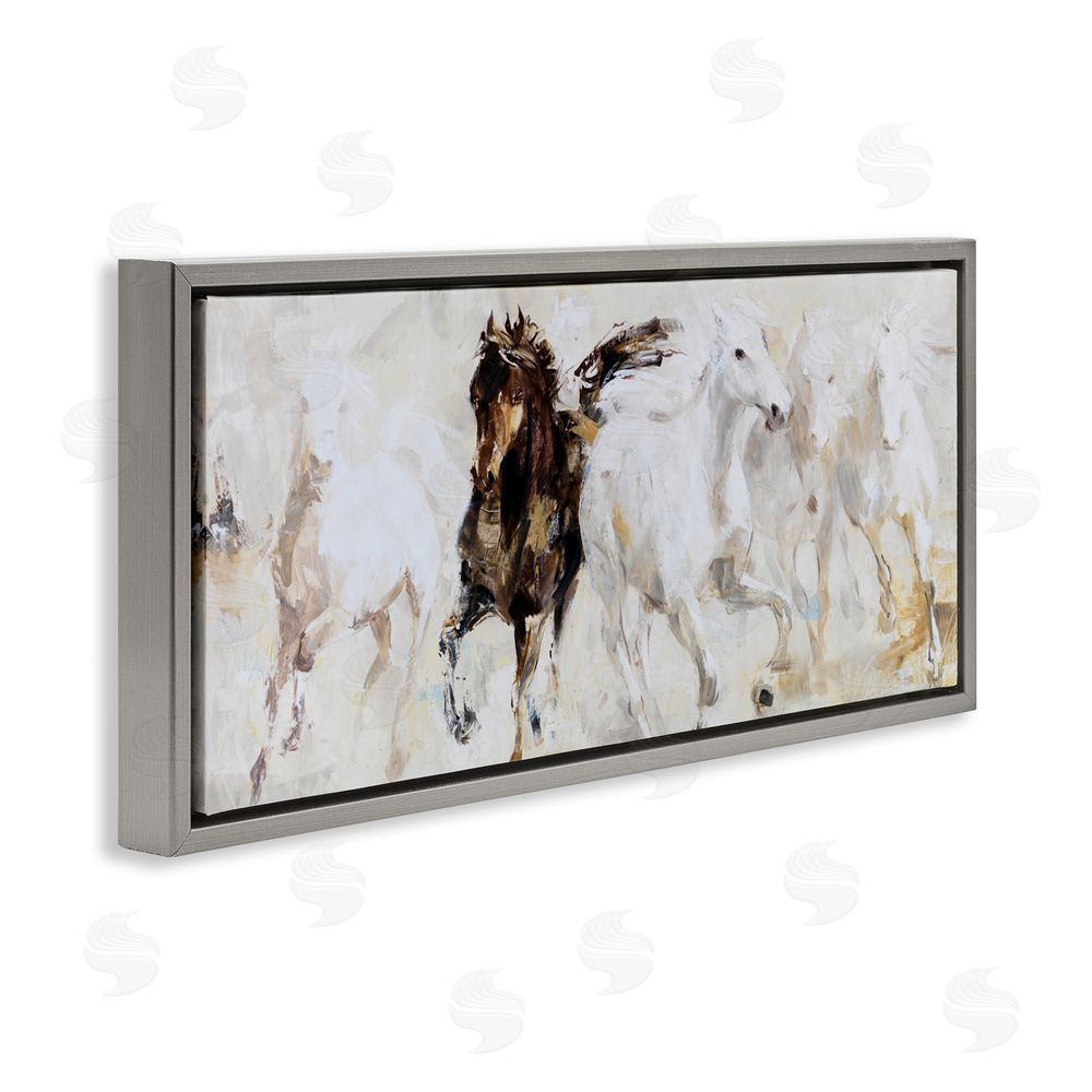 Sundance Graphics Dancing Horses Abstract Scene Gray Floating Frame Canvas Wall Art Print