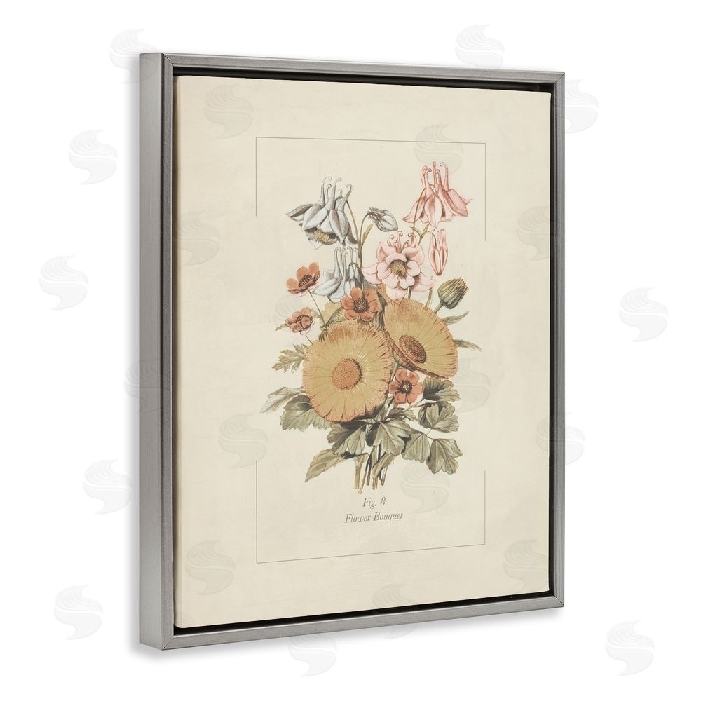 Sundance Graphics Flower Bouquet Vintage Garden Gray Floating Frame Canvas Wall Art Print