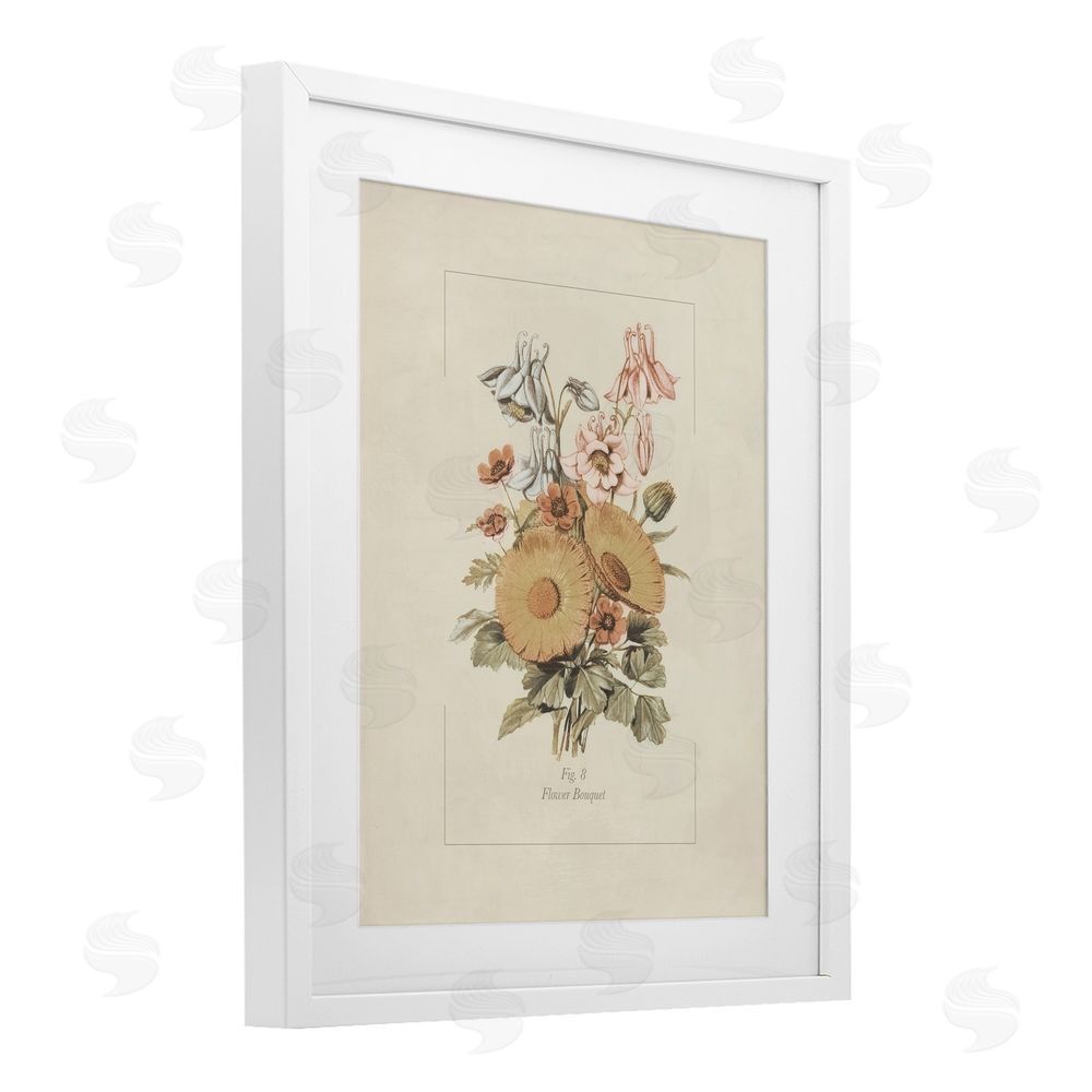 Sundance Graphics Flower Bouquet Vintage Garden White Framed Print Under Glass Wall Art