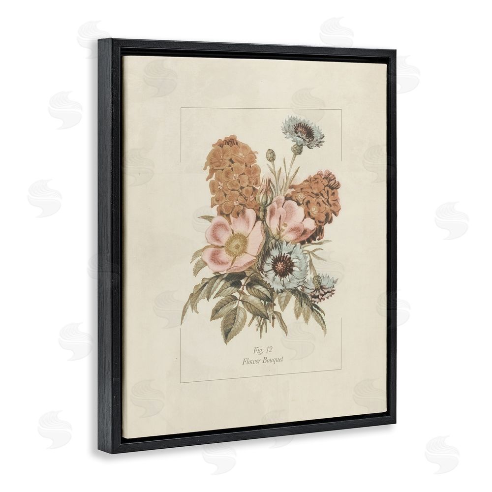 Sundance Graphics Flower Bouquet Vintage Blossoms Black Floating Frame Canvas Wall Art Print