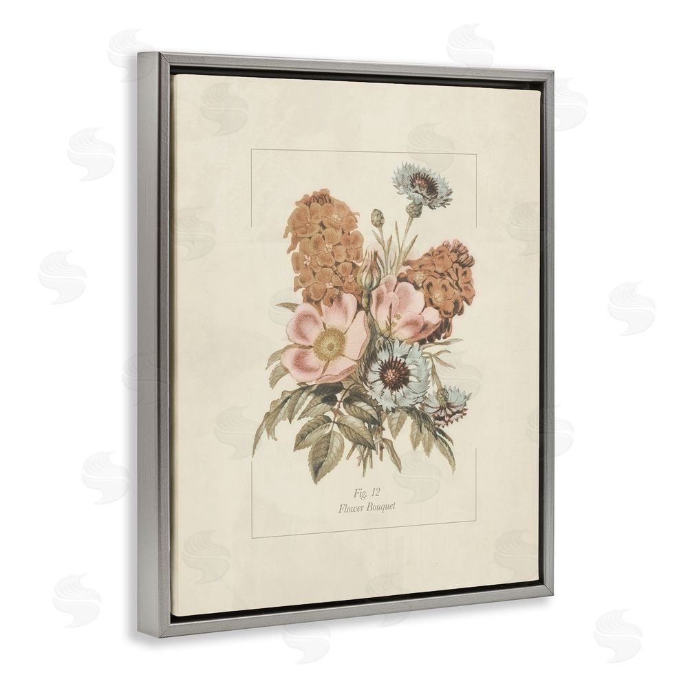 Sundance Graphics Flower Bouquet Vintage Blossoms Gray Floating Frame Canvas Wall Art Print