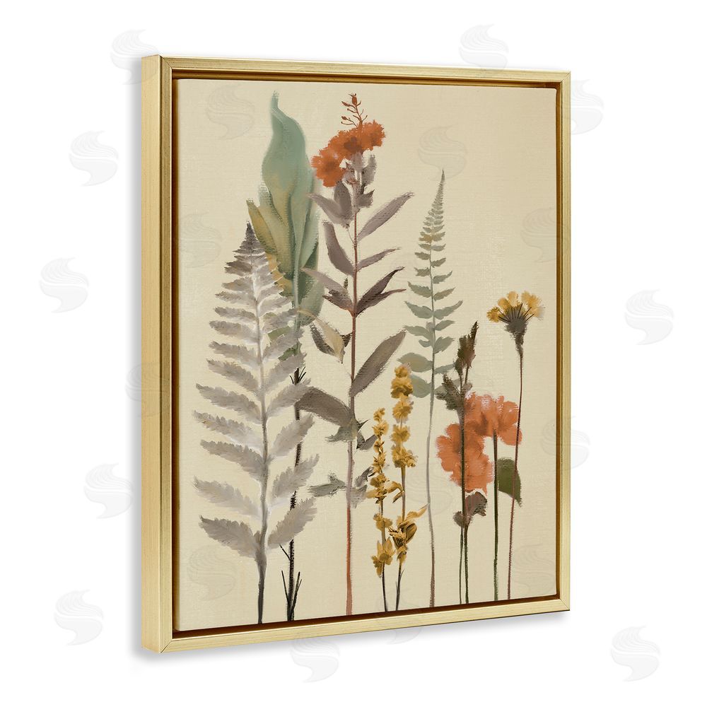 Sundance Graphics Fall Botanicals and Ferns Gold Floating Frame Canvas Wall Art Print