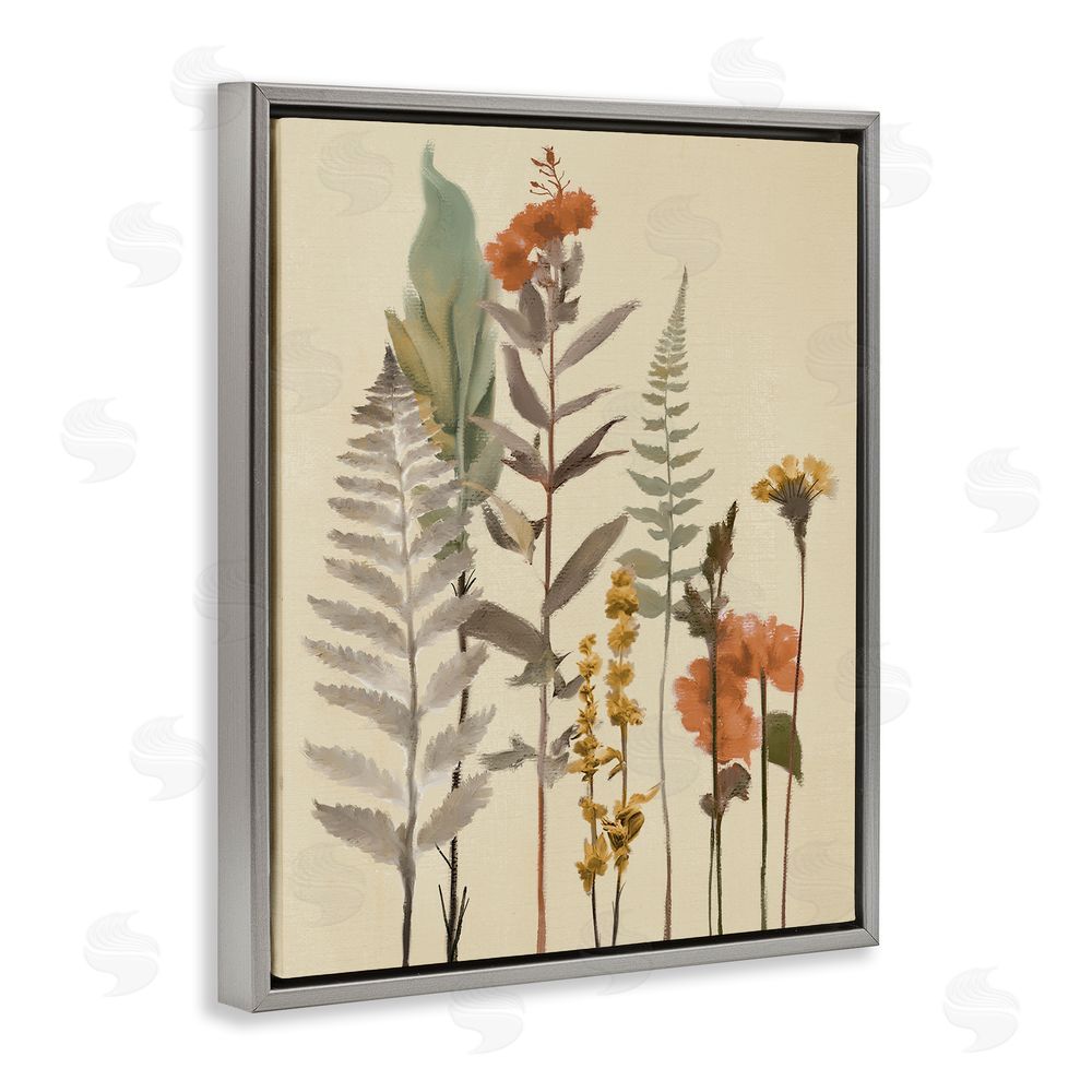 Sundance Graphics Fall Botanicals and Ferns Gray Floating Frame Canvas Wall Art Print