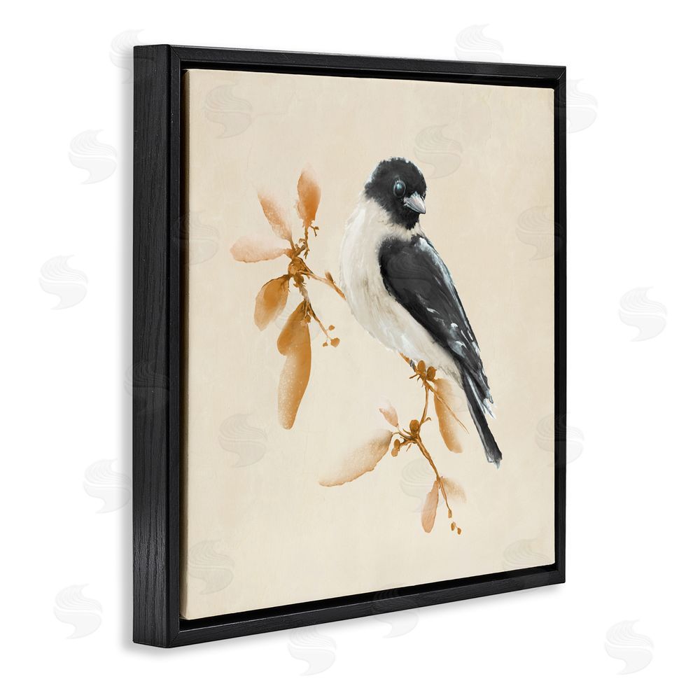 Sundance Graphics Subtle Watercolor Chickadee Black Floating Frame Canvas Wall Art Print