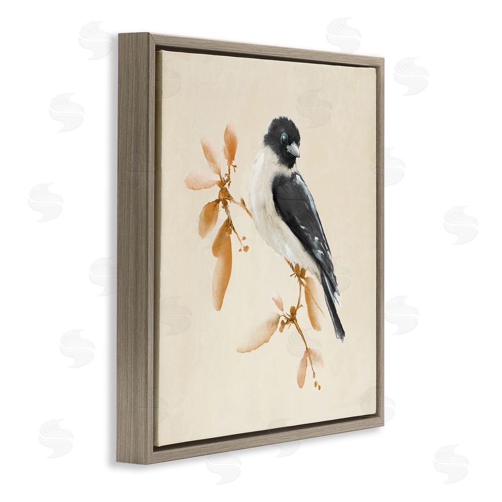 Sundance Graphics Subtle Watercolor Chickadee Brown Floating Frame Canvas Wall Art Print