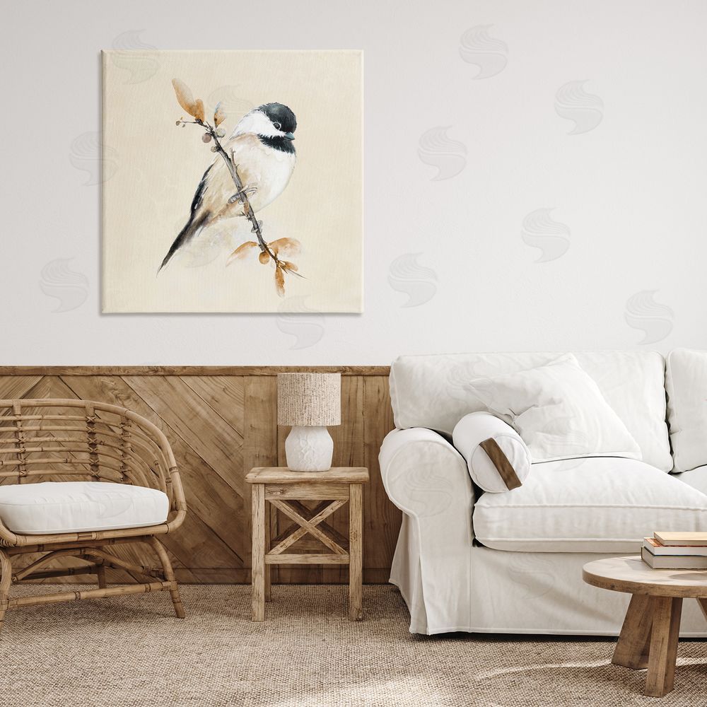 Sundance Graphics Muted Watercolor Chickadee Canvas Wall Art Print in Room