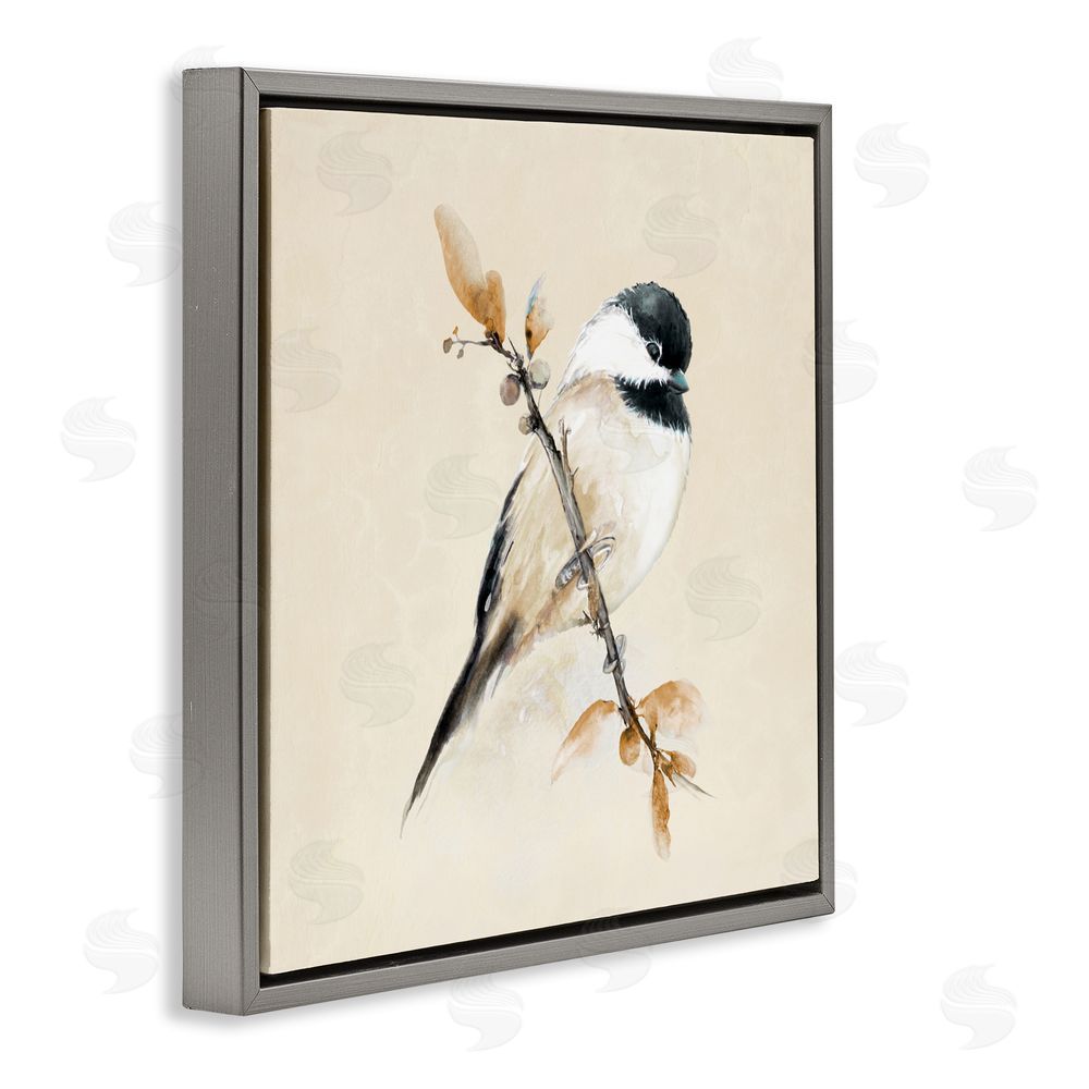 Sundance Graphics Muted Watercolor Chickadee Gray Floating Frame Canvas Wall Art Print