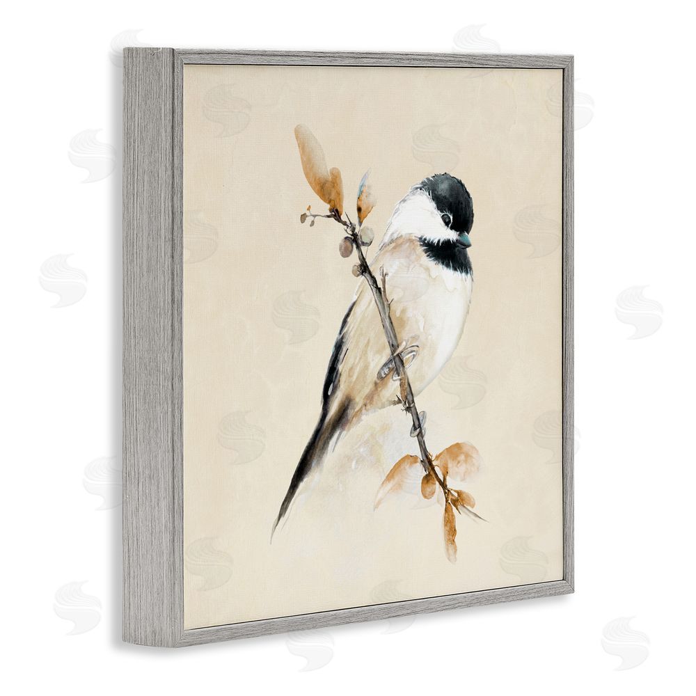 Sundance Graphics Muted Watercolor Chickadee Gray Framed Giclee Wall Art Print