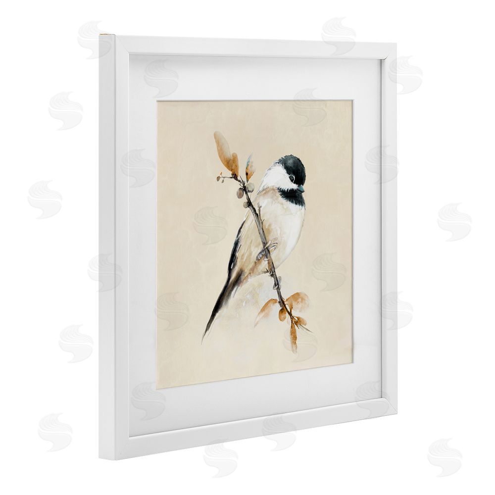 Sundance Graphics Muted Watercolor Chickadee White Framed Print Under Glass Wall Art